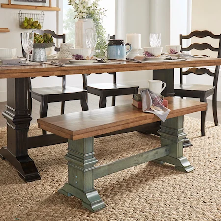 Dining Bench with Trestle Base